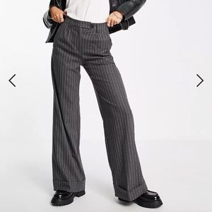 Grey Pinstripe Trousers | Bershka Maxi Wide-Leg Pants